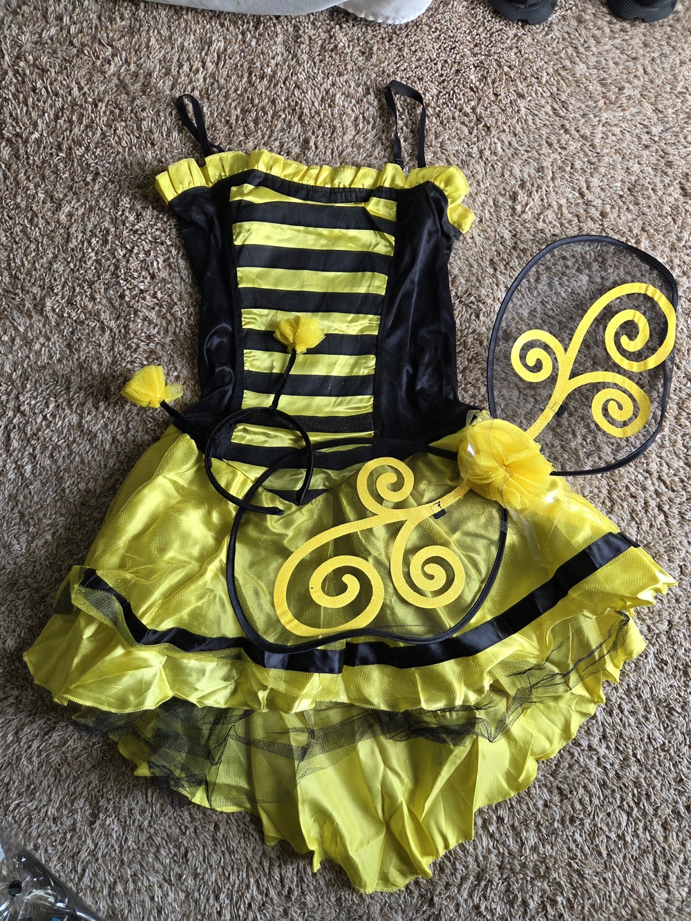 Yellow & Black Bumblebee Womans Costume Dress with Wings And Headband